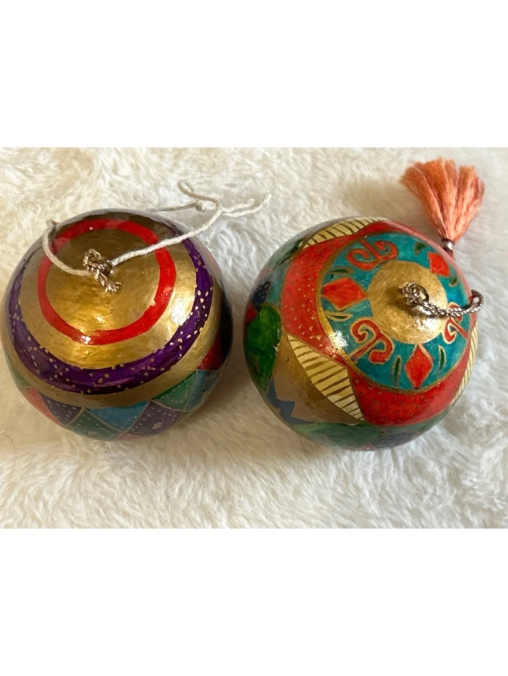 Pair of Hand-Painted Indian Decorative Hanging Spheres